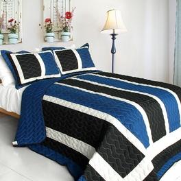 blancho bedding [Knight] 3PC Vermicelli-Quilted Patchwork Quilt Set (Full/Queen Size)