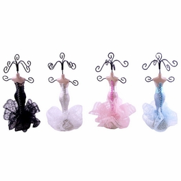 Blancho Bedding Lace - Set Of 4 Dress Up Doll Necklace Display - Mini Jewelry Holder Jewelry Stand Combos (H) 7" X (W) 3"