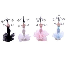 blancho bedding Lace - Set of 4 Dress Up Doll Necklace Display - Mini Jewelry Holder Jewelry Stand Combos (H) 7" x (W) 3"