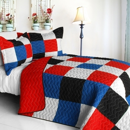 blancho bedding [Lattice Logic ] 3PC Vermicelli-Quilted Patchwork Quilt Set (Full/Queen Size)