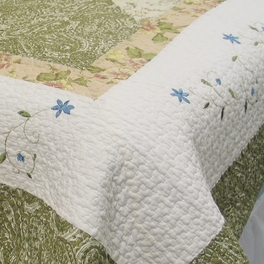 Blancho Bedding [Laura] 100% Cotton 3PC Floral Vermicelli-Quilted Embroidered Patchwork Quilt Set (King Size)