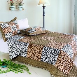 blancho bedding [Leopard Pattern] Cotton 3PC Vermicelli-Quilted Patchwork Quilt Set (Full/Queen Size)