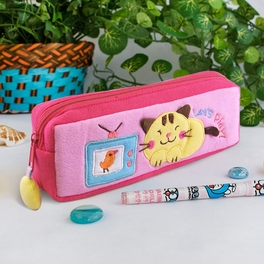 Blancho Bedding [Let's Play] Embroidered Applique Pencil Pouch Bag / Cosmetic Bag / Carrying Case (7.5*2.5*1.6)