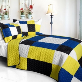 blancho bedding [Little Smile] Vermicelli-Quilted Patchwork Geometric Quilt Set Full/Queen