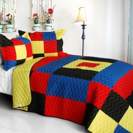 blancho bedding [Lively Star ] 3PC Vermicelli-Quilted Patchwork Quilt Set (Full/Queen Size)