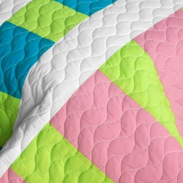 Blancho Bedding [Lollipops - A] Vermicelli-Quilted Patchwork Geometric Quilt Set Full/Queen