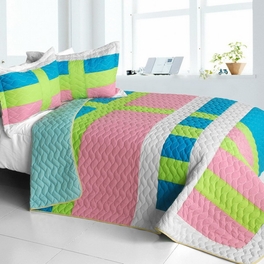 blancho bedding [Lollipops - A] Vermicelli-Quilted Patchwork Geometric Quilt Set Full/Queen