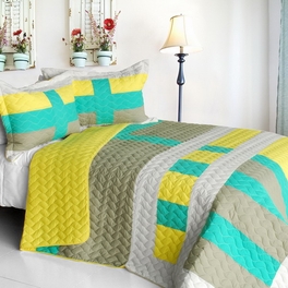 blancho bedding [Lollipops - B] Vermicelli-Quilted Patchwork Geometric Quilt Set Full/Queen