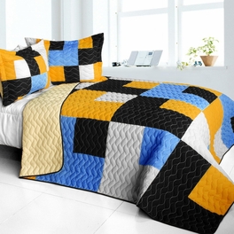 blancho bedding [Long River] 3PC Vermicelli - Quilted Patchwork Quilt Set (Full/Queen Size)