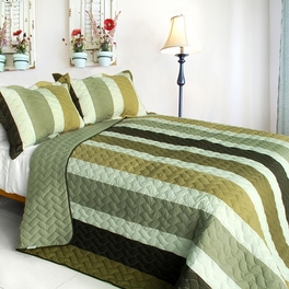 blancho bedding [Lost in the Dream ] 3PC Vermicelli-Quilted Patchwork Quilt Set (Full/Queen Size)