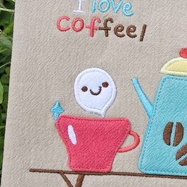 Blancho Bedding [Love Coffee] Embroidered Applique Fabric Art Draw String Bag / Drawstring Pouch (5.7*6.7)