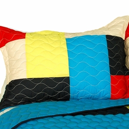 Blancho Bedding [Love In Sunlight] 3PC Vermicelli-Quilted Patchwork Quilt Set (Full/Queen Size)