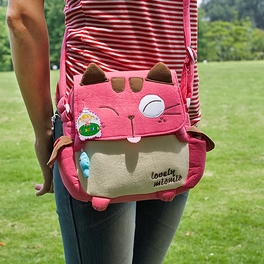 Blancho Bedding [Love Mio Mio] Embroidered Applique Kids Kitty Shoulder Bag / Swingpack / Travel Bag (8.3*7.5*2.4)