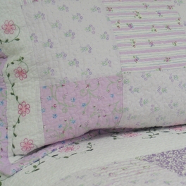 Blancho Bedding [Love Of Lilac] 100% Cotton 2PC Floral Vermicelli-Quilted Embroidered Patchwork Quilt Set (Twin Size)