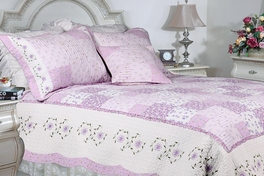 blancho bedding [Love of Lilac] 100% Cotton 2PC Floral Vermicelli-Quilted Embroidered Patchwork Quilt Set (Twin Size)