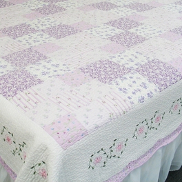Blancho Bedding [Love Of Lilac] 100% Cotton 3PC Floral Vermicelli-Quilted Embroidered Patchwork Quilt Set (King Size)
