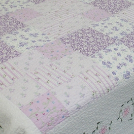Blancho Bedding [Love Of Lilac] 100% Cotton 3PC Floral Vermicelli-Quilted Embroidered Patchwork Quilt Set (King Size)