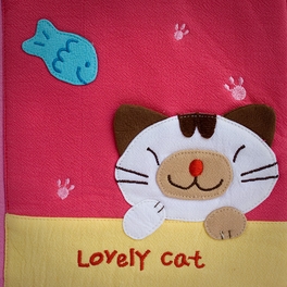 Blancho Bedding [Lovely Cat] Embroidered Applique Fabric Art Shoulder Tote Bag / Shopper Bag (12.2*8.4*4.4)