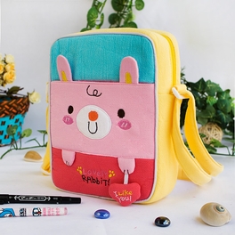 Blancho Bedding [Lovely Rabbit] Embroidered Applique Fabric Art Shoulder Bag / Swingpack / Travel Bag (8.1*6.5*2.4)