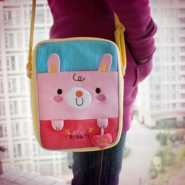 Blancho Bedding [Lovely Rabbit] Embroidered Applique Fabric Art Shoulder Bag / Swingpack / Travel Bag (8.1*6.5*2.4)
