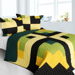 blancho bedding [Lucky Break] 3PC Vermicelli-Quilted Patchwork Quilt Set (Full/Queen Size)