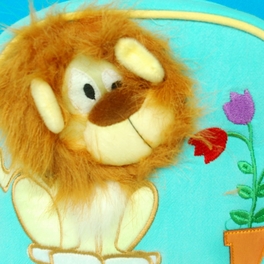 Blancho Bedding [Lucky Lion] Embroidered Applique Kids Fabric Art School Backpack / Outdoor Backpack (8.8*10.2*2.4)