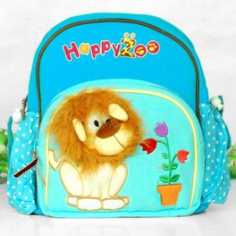 blancho bedding [Lucky Lion] Embroidered Applique Kids Fabric Art School Backpack / Outdoor Backpack (8.8*10.2*2.4)