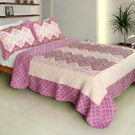 blancho bedding [Lucky Ring] Cotton 3PC Vermicelli-Quilted Printed Quilt Set (Full/Queen Size)