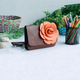 Blancho Bedding [Luxurious Coffee] Flower Leatherette Clutch Shoulder Bag Clutch Casual Purse
