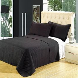 blancho bedding Luxury Black Checkered Quilted Wrinkle Free Microfiber 3 Piece Coverlets Set King/Calking