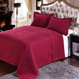 blancho bedding Luxury Burgundy Checkered Quilted Wrinkle Free Microfiber 3 Piece Coverlets Set King/Calking