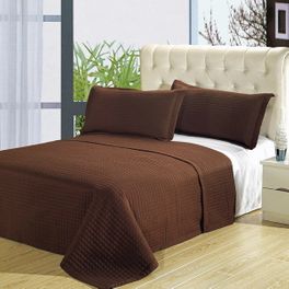 blancho bedding Luxury Chocolate Brown Checkered Quilted Wrinkle Free Microfiber 2 Piece Coverlets Set Twin/Twin XL