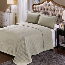 blancho bedding Luxury Ivory Checkered Quilted Wrinkle Free Microfiber 2 Piece Coverlets Set Twin/Twin XL