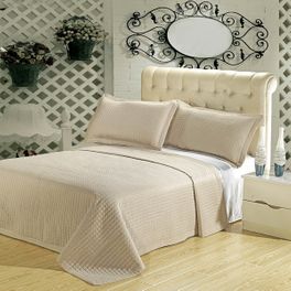 blancho bedding Luxury Linen ( Beige) Checkered Quilted Wrinkle Free Microfiber 3 Piece Coverlets Set King/Calking