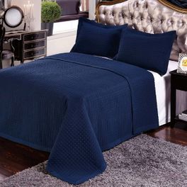 blancho bedding Luxury Navy Checkered Quilted Wrinkle Free Microfiber 3 Piece Coverlets Set Full/Queen