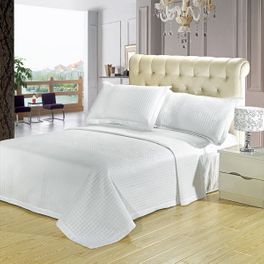 blancho bedding Luxury White Checkered Quilted Wrinkle Free Microfiber 2 Piece Coverlets Set Twin/Twin XL