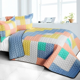 blancho bedding [Macaron Relish] 3PC Vermicelli - Quilted Patchwork Quilt Set (Full/Queen Size)