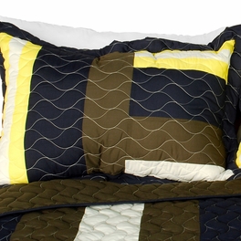 Blancho Bedding [Magic Maze] 3PC Vermicelli-Quilted Patchwork Quilt Set (Full/Queen Size)