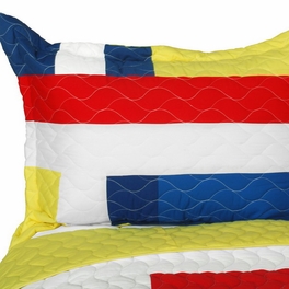 Blancho Bedding [Marionnaud] Vermicelli-Quilted Patchwork Geometric Quilt Set Full/Queen