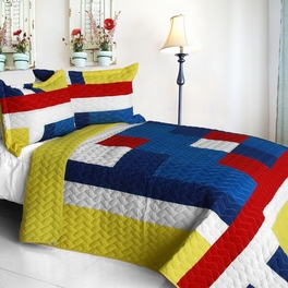 blancho bedding [Marionnaud] Vermicelli-Quilted Patchwork Geometric Quilt Set Full/Queen