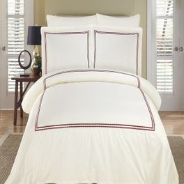 blancho bedding Maya Ivory & Burgundy Embroidered Duvet cover set(King/Cal-King)
