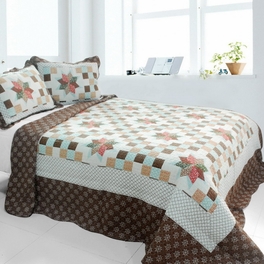 blancho bedding [Melt the Snow] 3PC Cotton Vermicelli-Quilted Printed Quilt Set (Full/Queen Size)