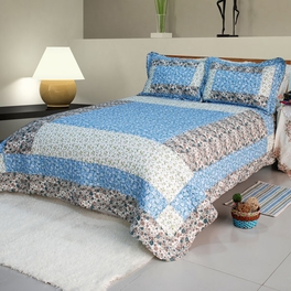 blancho bedding [Midsummer Dream] Cotton 3PC Floral Vermicelli-Quilted Patchwork Quilt Set (Full/Queen Size)