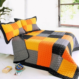 blancho bedding [Mild Winter] 3PC Vermicelli-Quilted Patchwork Quilt Set (Full/Queen Size)