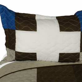 Blancho Bedding [Milky Quartz - B] Vermicelli-Quilted Patchwork Geometric Quilt Set Full/Queen