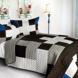 blancho bedding [Milky Quartz - B] Vermicelli-Quilted Patchwork Geometric Quilt Set Full/Queen