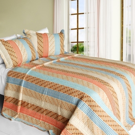 blancho bedding [Million Miles] Cotton 3PC Vermicelli-Quilted Striped Printed Quilt Set (Full/Queen Size)