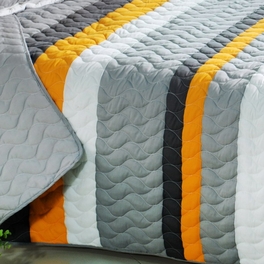 Blancho Bedding [Modern Life] 3PC Vermicelli-Quilted Striped Quilt Set (Full/Queen Size)