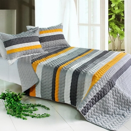 blancho bedding [Modern Life] 3PC Vermicelli-Quilted Striped Quilt Set (Full/Queen Size)