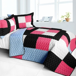 blancho bedding [Modern Pink] 3PC Vermicelli - Quilted Patchwork Quilt Set (Full/Queen Size)